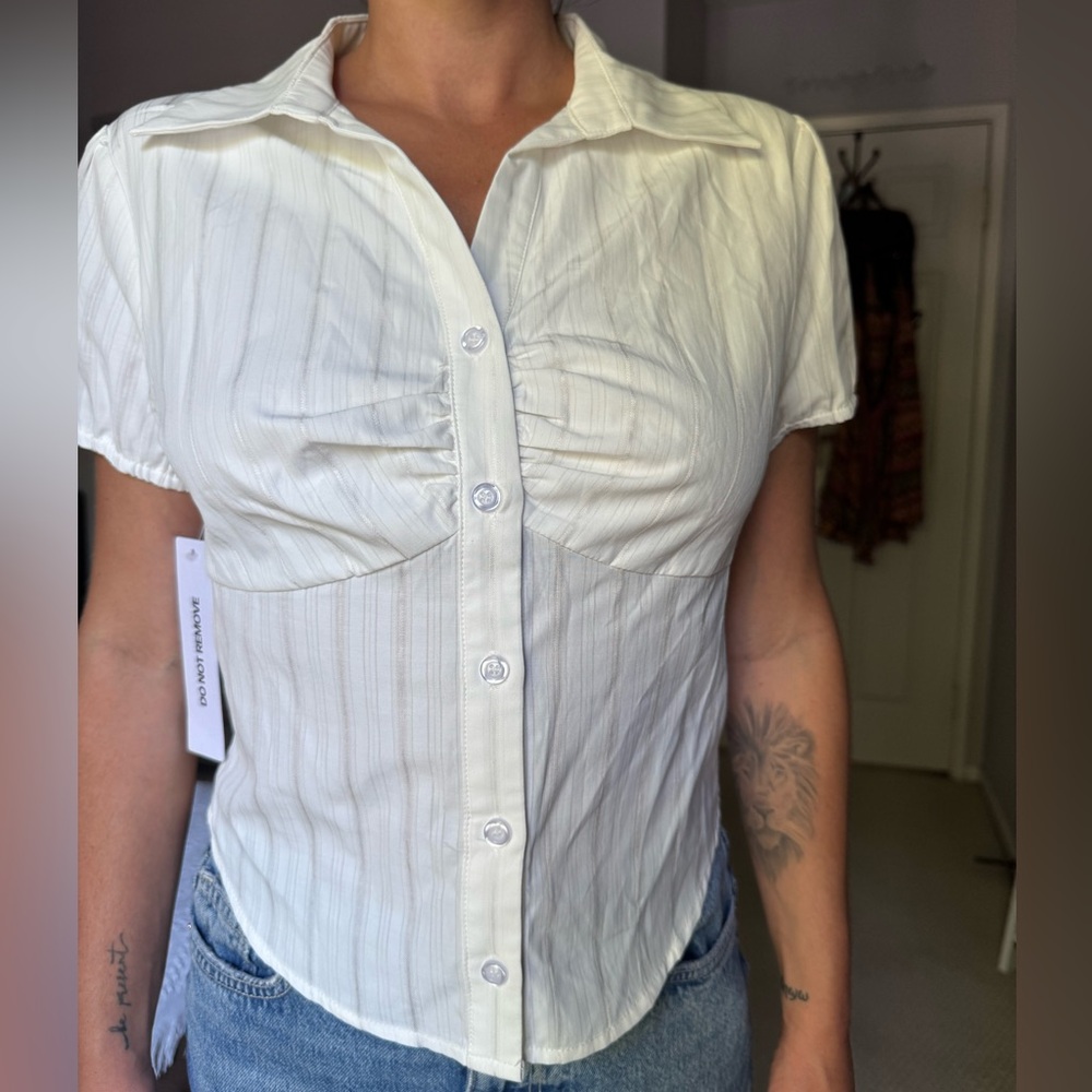 Princess Polly Cream Button-Down Shirt